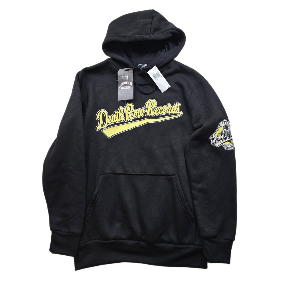 Death Row Records Baseball Group Hoodie Mens Medium Black Yellow Embroidered NEW